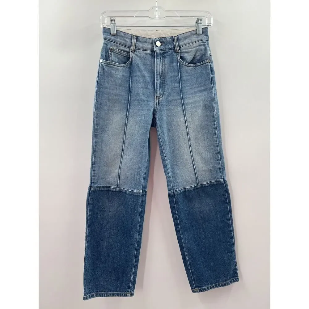 Stella McCartney Women’s Straight Legged Cropped Two Tone Jeans Blue Size 24